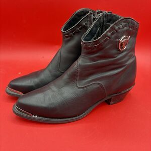 Capezio Black Leather Western Ankle Boots Side Zip Size 8M Made In USA
